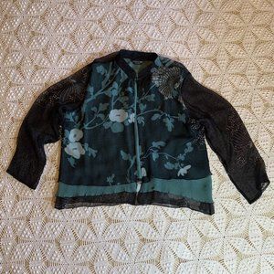 Classic & Kimono Citron Style XL Blouse w/Mandarin Neck & Interlocking Button